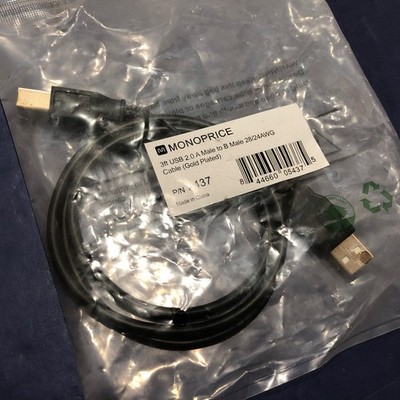 Monoprice 5437 3 foot USB 2.0 A Male to B Male Printer Cable 3ft 3'