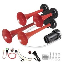 Car Horn 4 Trumpet for Truck Air Horn Red 4-Trumpet with Air Compressor 12V