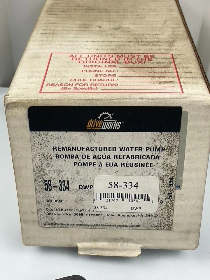 Bomba de agua, unidad FORD OE Reman, DriveWorks # 58-334; se adapta a Ford, Mercury en la tabla Foto 4 de 4