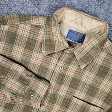 Pendleton Men's Medium Tan Plaid Wool Flannel Button Shirt Vintage USA Made 70's