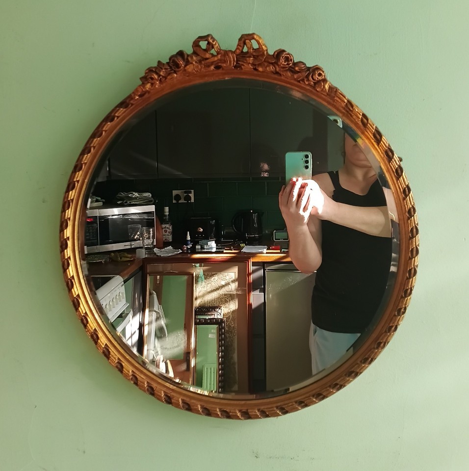 Vintage Rococo Regency bow design round gold gilt wooden framed wall ...