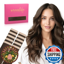 WENNALIFE Tape-In Human Hair Extensions 20" 10pc Remy Chocolate Brown Refill
