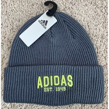 Adidas Foundation 3 In Fold Beanie Mens Gray Neon Logo Cuffed Ribbed Knit Cap