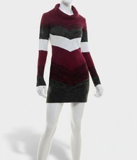 BCX Women's Juniors Red Chevron-Print Unlined Knit Ribbed Sweater Dress Size S