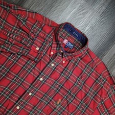 Mens Size XL Chaps Ralph Lauren Button-Up Short Sleeve Shirt Red Plaid Vintage