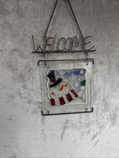 Glass  metal Sign for Front Door Christmas Welcome Winter Snowman