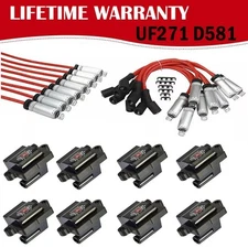 8 Pack For Chevy GMC 4.8L 5.3L 6.0L 8.1L Square Ignition Coil & Spark Plug Wire
