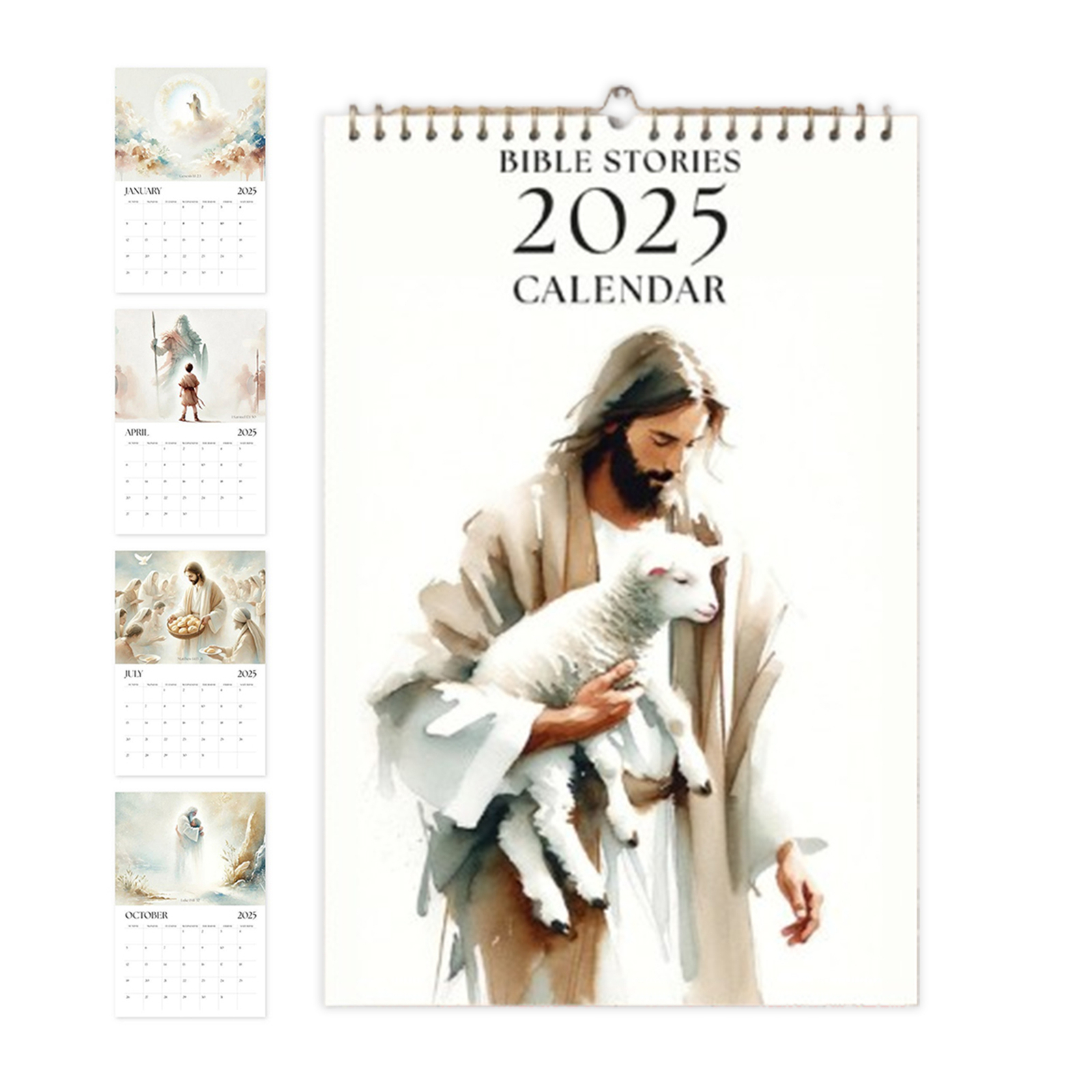 12 Months Bible Story Calendar Wire-Binding Wall Calendar with Hook