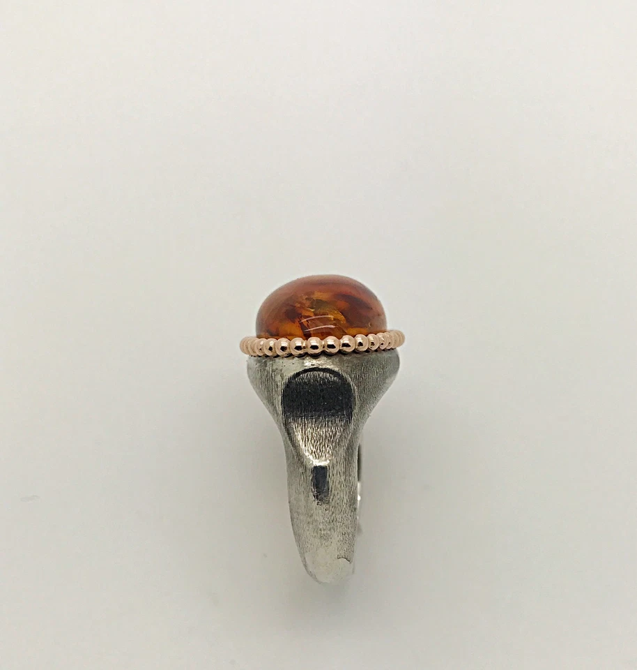 Anillo de cóctel Boho natural ámbar del mar Báltico plata y oro rosa Foto 4 de 4
