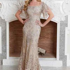 Lace Mother Of The Bride Dress Flirty Appliques Flutter Sleeves Floor Length