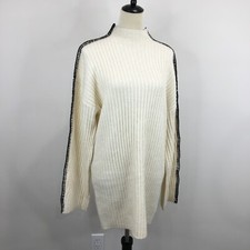 NWT STEVE MADDEN Cream Black Mock Neck Ribbed Knit Sweater Dress Womens Medium