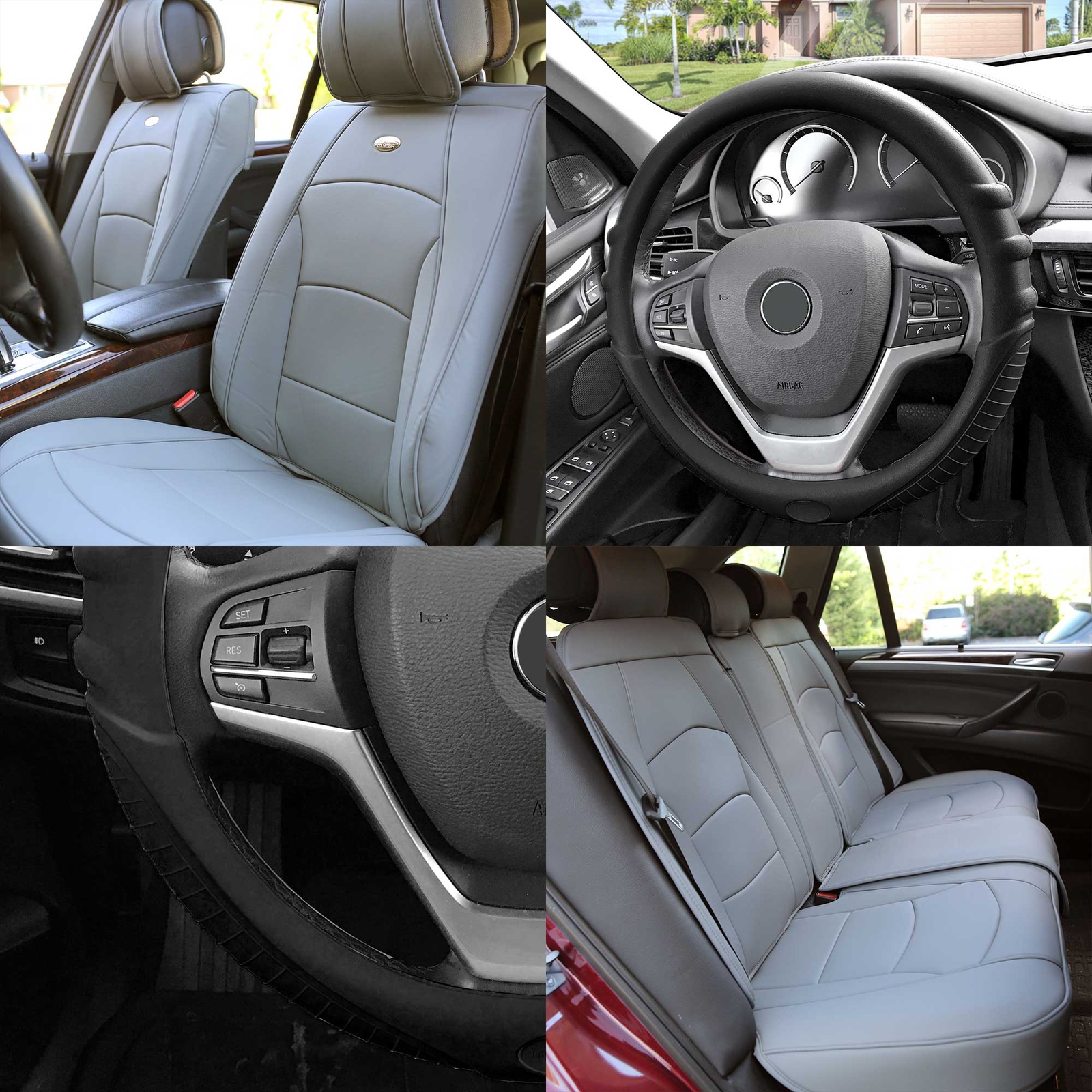 FH Group Universal Fit Leatherette Car Seat Covers Full Set w/ Steering Cover