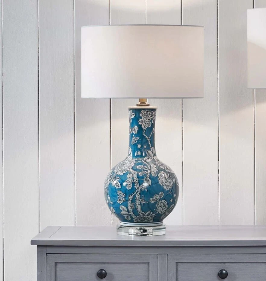 Blue ceramic on sale lamp base