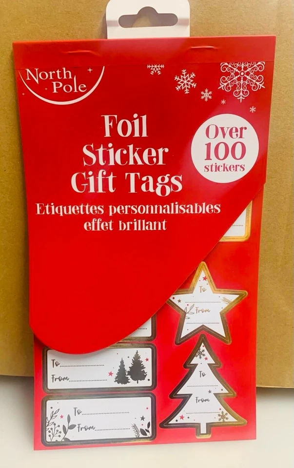 NORTHPOLE 100 x Christmas Foil Sticker Gift Tags - Book of Labels - Xmas - New Design