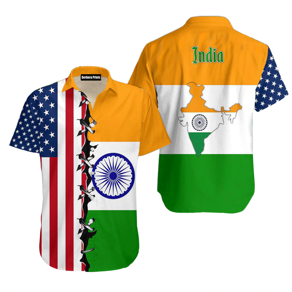 India Flag Yellow Aloha Hawaiian Shirts For Men Women