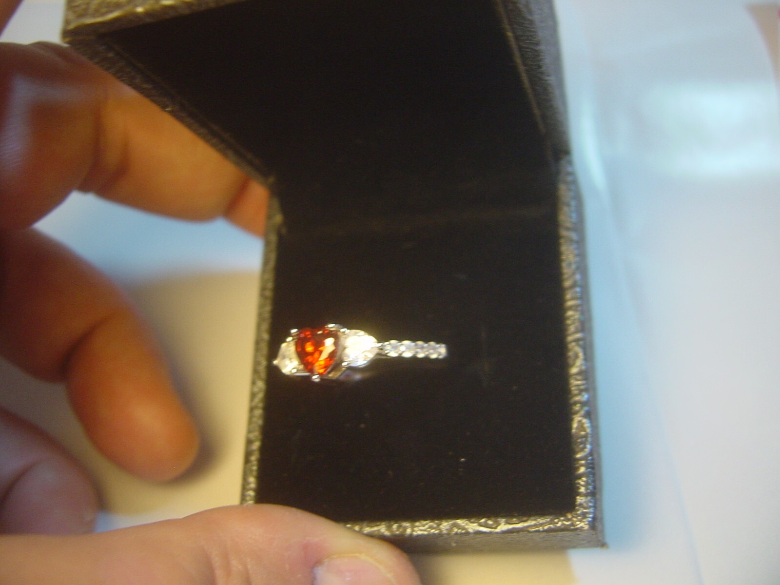 Solid Silver amazing Ring-heart shaped-red & whit… - image 3