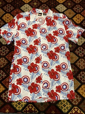 Marvel Avengers Captain America Hawaiian Button-Down Shirt Men's Small ...