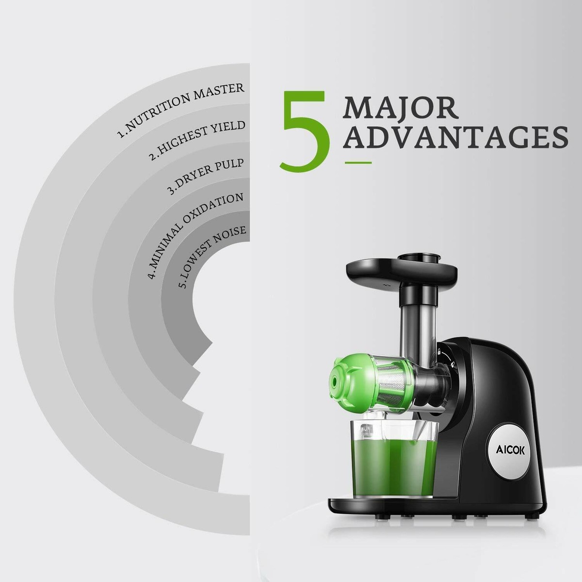 NEW Juicer Masticating Slow Juicer Extractor, Aicok Juice Quiet