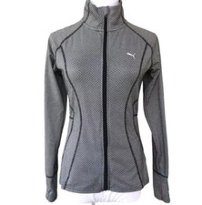 Puma Sport Jacket Lifestyle Textured Fitness Gray Women  s Size M, Full Zip Light