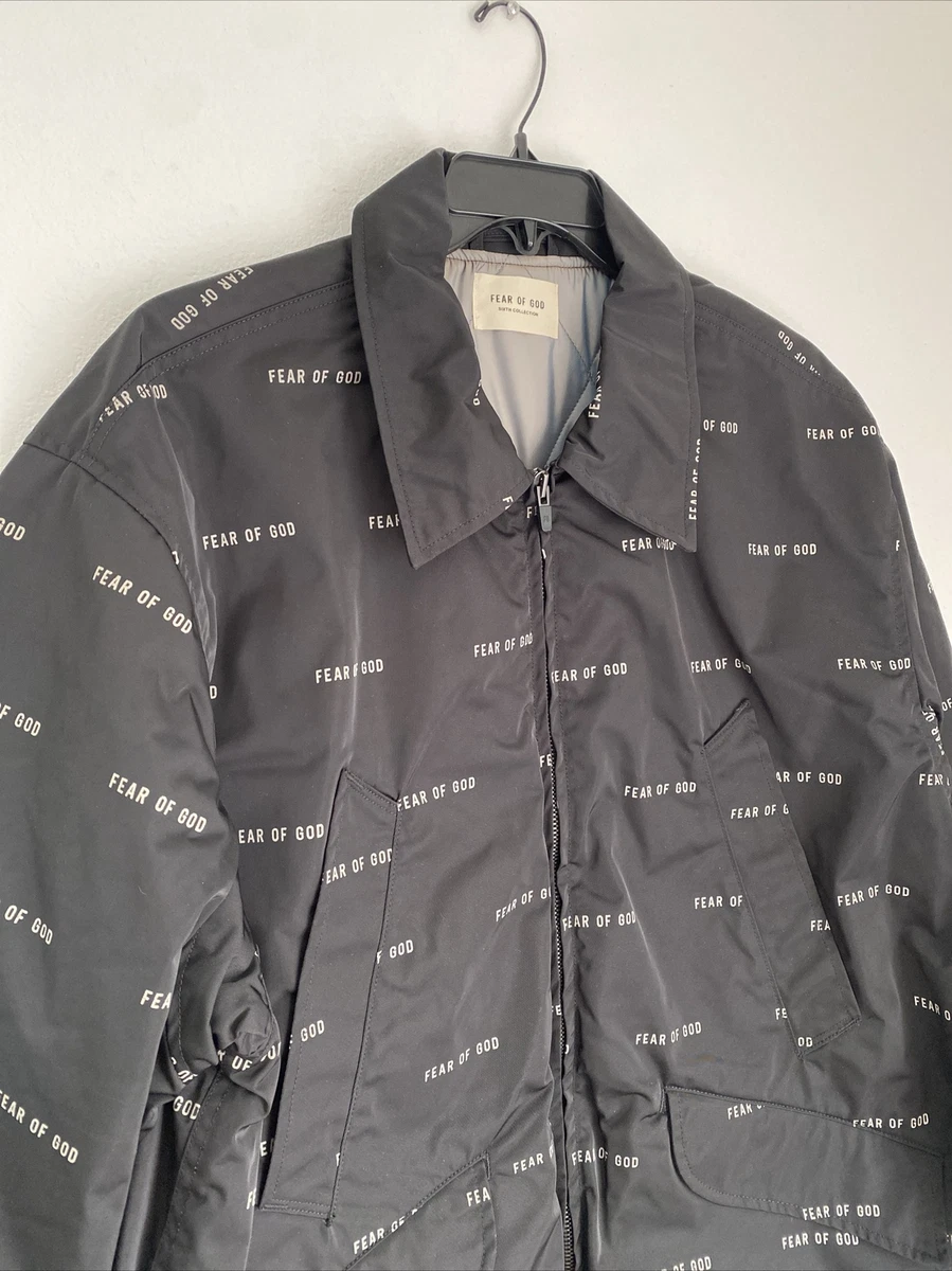 FEAR OF GOD ALL OVER PRINT NYLON FIELD JACKET BLACK SZ Small 6th COLLECTION NEW