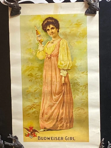 Vintage Anheiser Busch Budweiser Beer Poster Sign Budweiser Girl