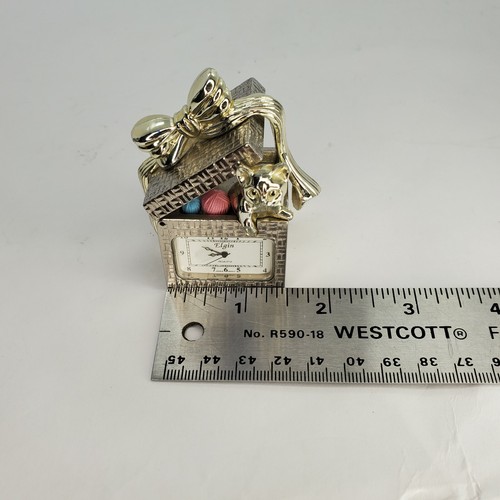 RARE Elgin Cat Kitten Kitty Present Gift Box Mini Clock - New Battery - Works - Picture 9 of 11