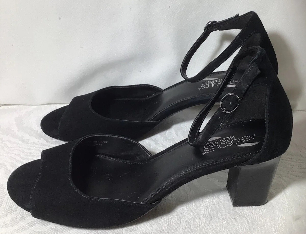 Aerosoles OOHLALA Black Suede Ankle Strap Dress Sandals