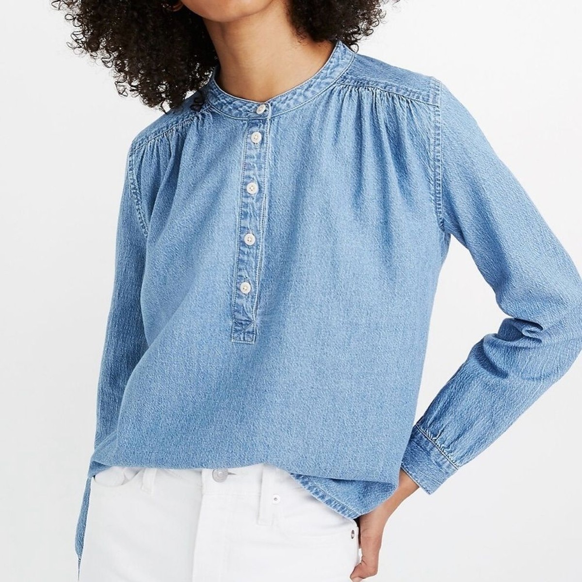 Madewell Denim Shirred Popover Top, Shirt Women’s Size XXS