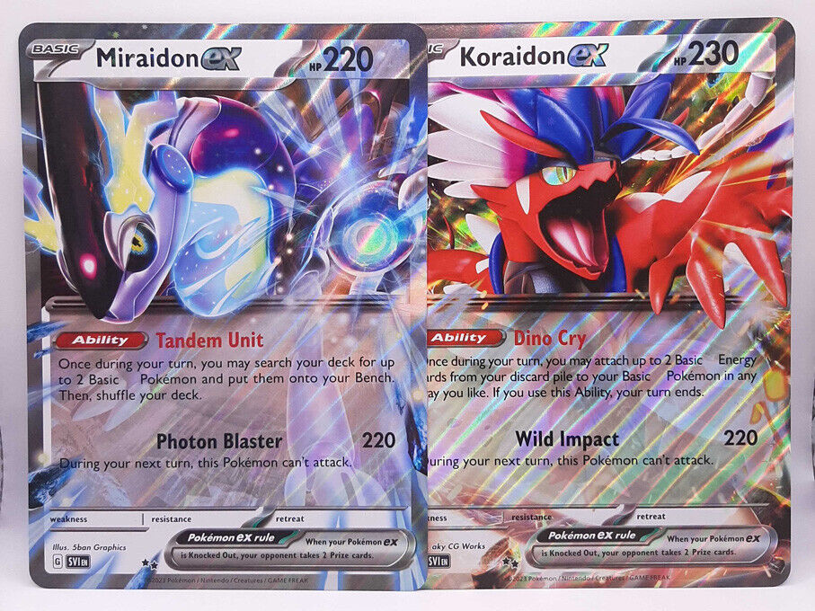 Pokemon Card Set Miraidon ex and Koraidon ex and Holos Scarlet