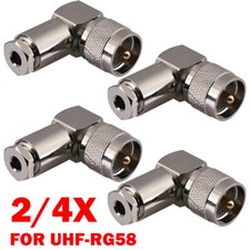 2/4x For UHF Male PL-259 Clamp RG58 RG142 RG400 LMR195 Cable 90 Angle Connectors