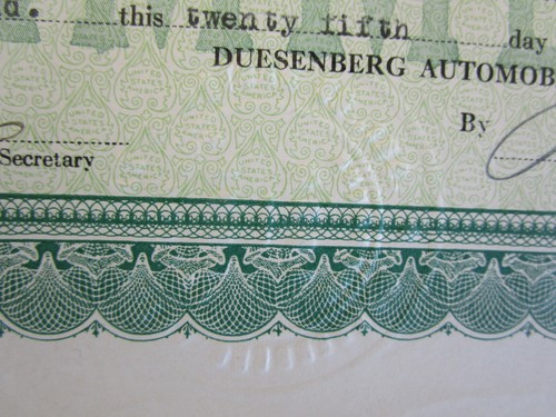 1922 DUESENBERG AUTOMOBILE & MOTORS AD INTERIM Stock Certificate. INDIANAPOLIS - Picture 7 of 9