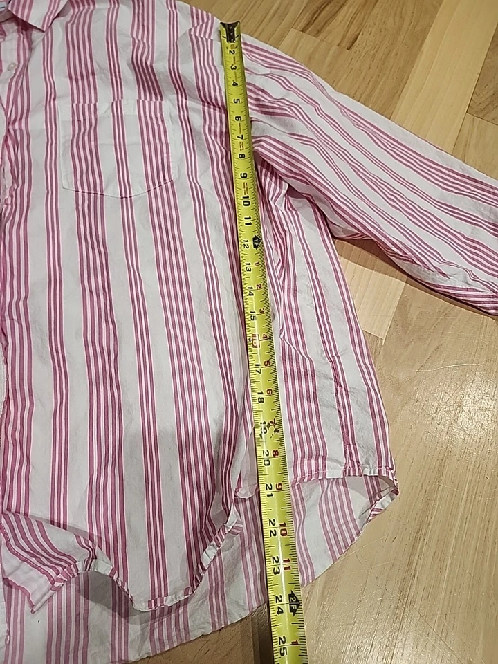 Old Navy Womens Linen Cotton Blouse L  The Boyfriend Shirt Pink Stripe Beach - Image 2 of 4