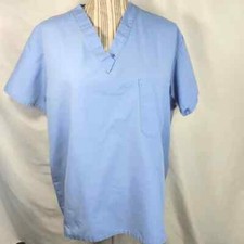 Apples for Life Blue Short Sleeve V Neck Scrub Top with Pocket Size XLarge