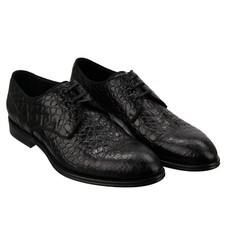 DOLCE & GABBANA Crocodile Print Leather Derby Shoes SICILIA Black 42 UK 8 US 9