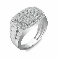 0.85Ct Iced Out Diamonds Hip Hop Band Men's Engagement Ring 14k White Gold Over