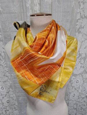 Vintage Nina Ricci Paris Silk Scarf Orange Daisy Floral Square