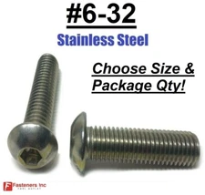 6-32 Button Head Socket Cap Screws Allen Bolts 18-8 Stainless Steel CHOOSE SIZE