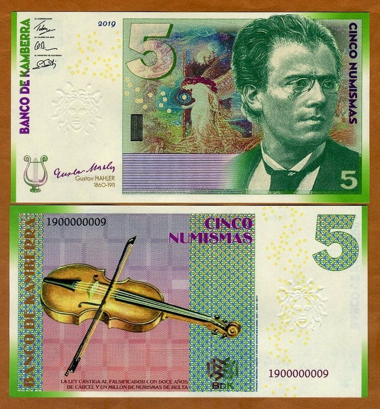 Kamberra, Kingdom, 5 Numismas, 2019, UNC Gustav Mahler Redesigned