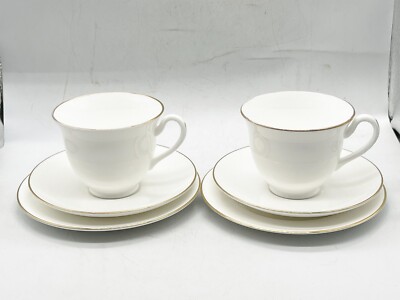 VINTAGE ART DECO ROYAL WORCESTOR STRATHMORE WEISS 2 TASSEN UNTERTASSEN BEILAGENTELLER SET
