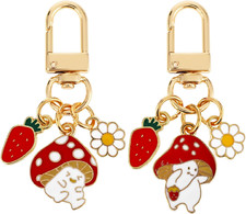 2Pcs Cute Keychains for Women, Kawaii Keychain Strawberry Flowers Keychain Keyri