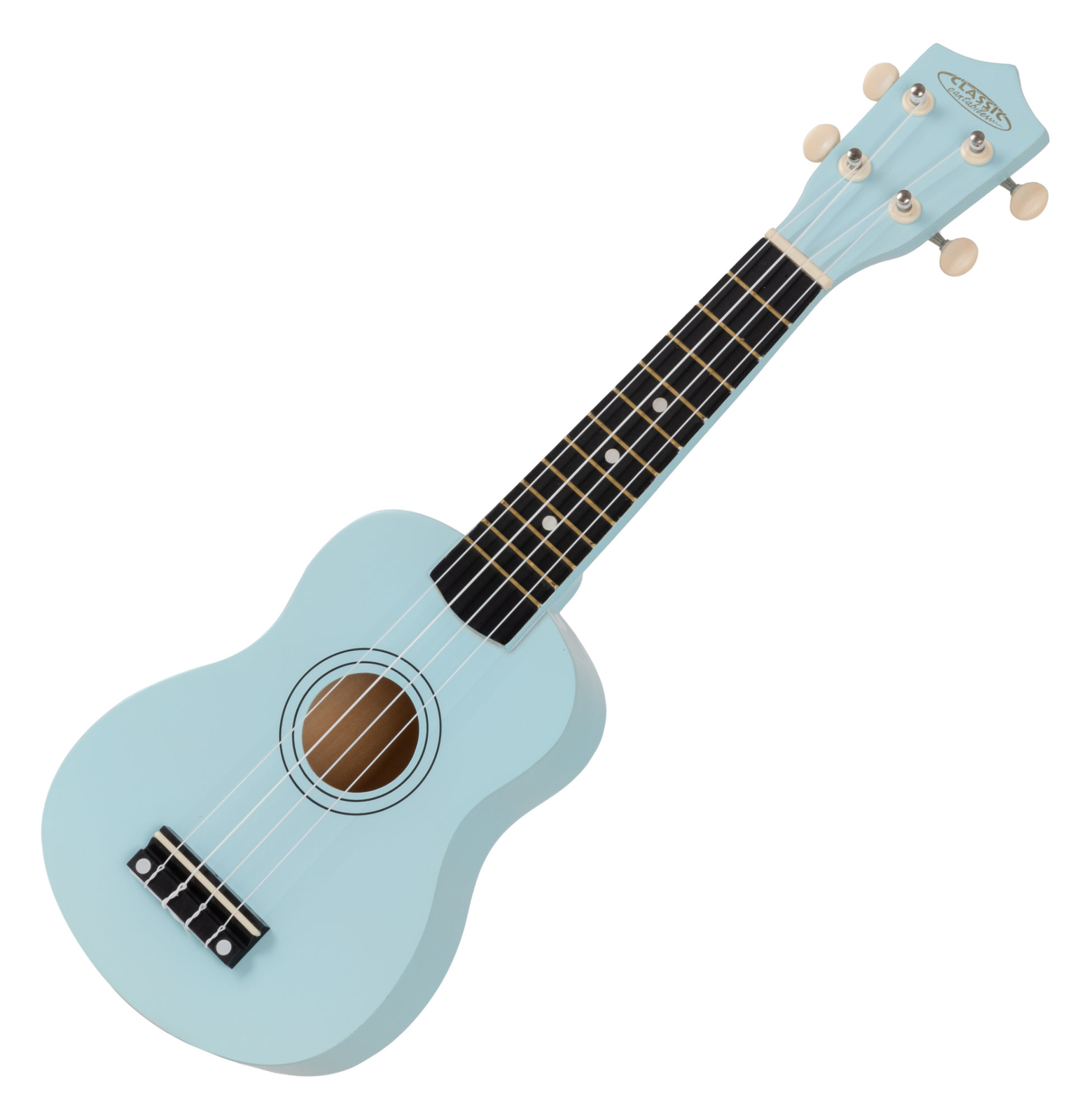 Ukulele Soprano Blu in Legno Uku Acustica 12 Trasti 4 Corde in Nylon per Bambini