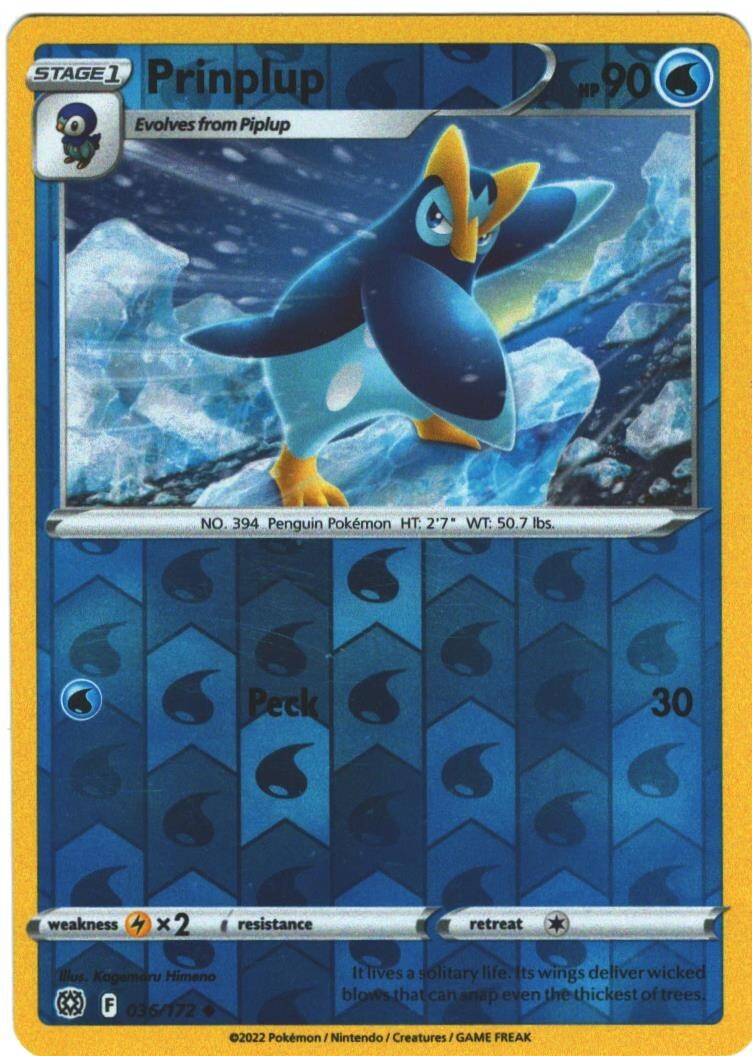 Prinplup 36/172 Brilliant Stars Revere Holo Uncommon 036/172 Pokemon Card TCG