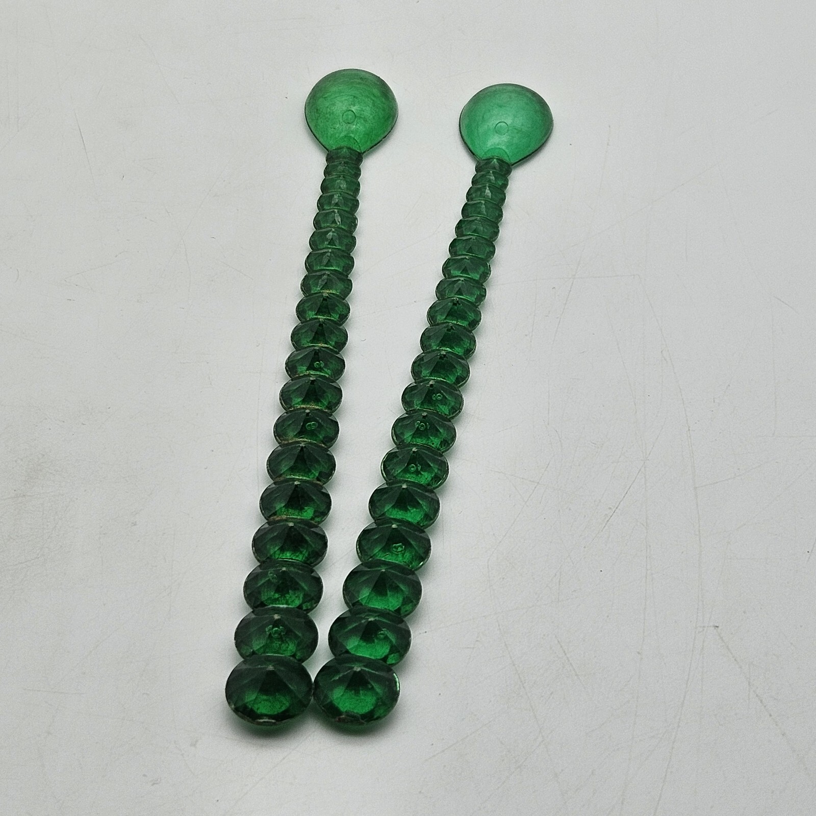 Vintage Green "Jeweled" Lot of 2 Cocktail Drink Swizzle Sticks Stirrers