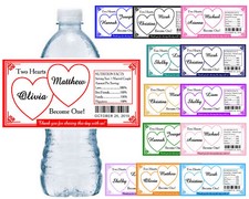HEARTS WEDDING FAVORS WATER BOTTLE LABELS Waterproof  Glossy  ANY COLOR
