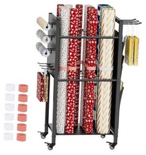 Wrapping Paper Organizer Storage with Wheels, Gift Wrap Storage Station Black