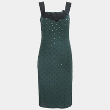 Marc Jacobs GreenBlack Dot Print Crepe Ruffled Sleeveless Dress S
