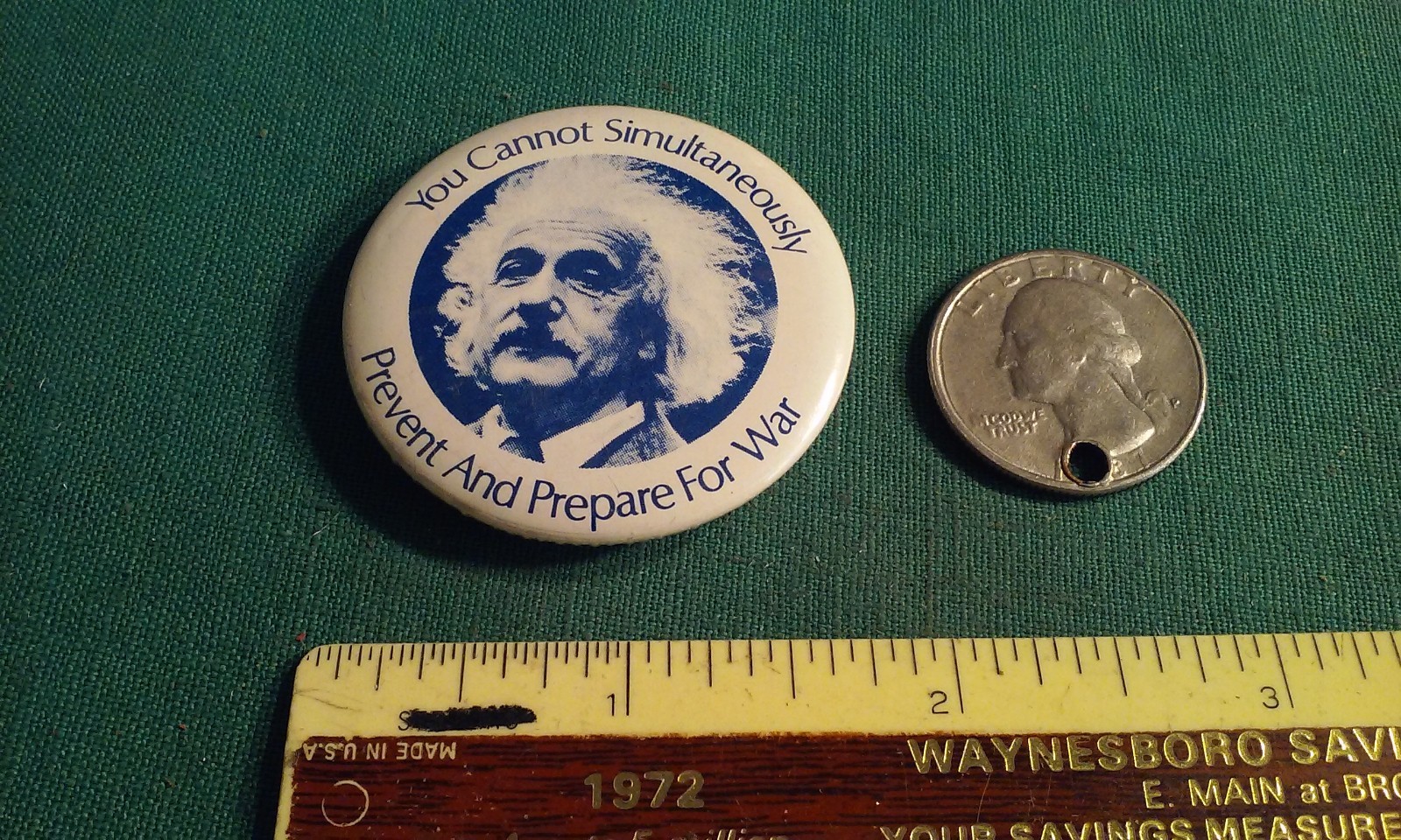 Albert Einstein Peace Button "You Cannot Simultaneously Prevent Prepare For War"