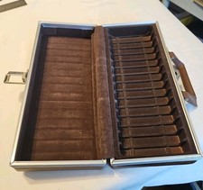 Vintage Cassette Tape Storage Case-Holds 15 Tapes-Brown Vinyl  Aluminum Retro