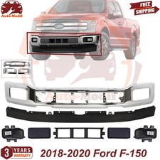 Front Bumper Face Bar Chrome Fog Lights Assembly Kit For 2018-2020 Ford F-150