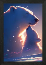 Polar Bears in a Snowy Landscape Framed Wall Art Poster Canvas Print Picture